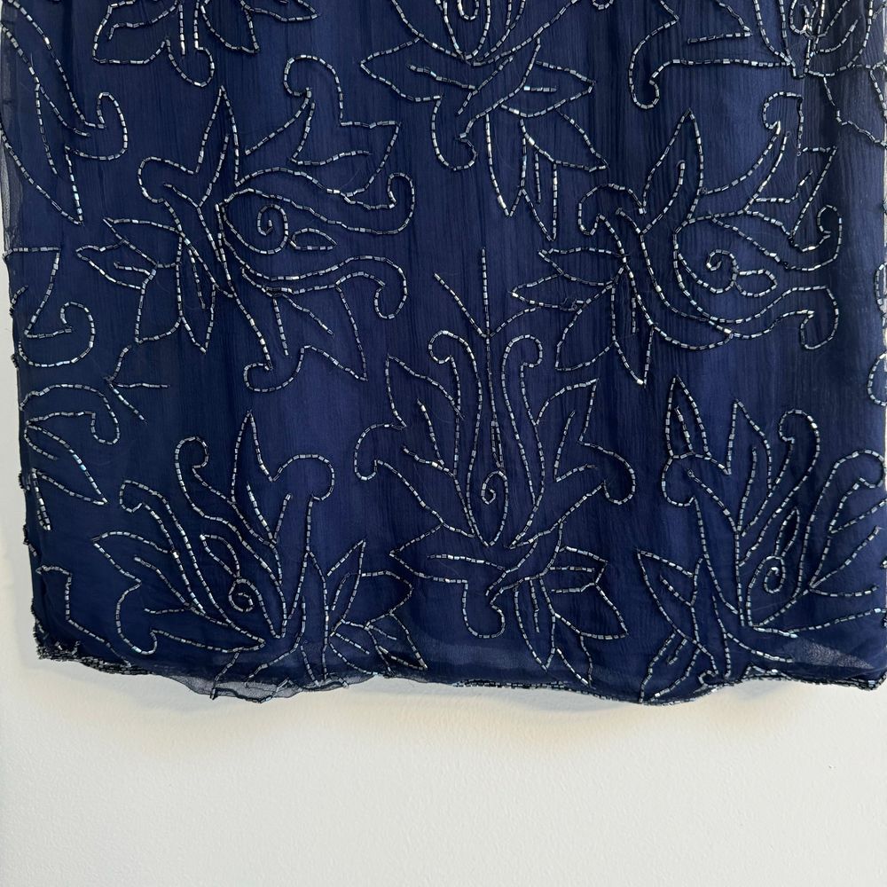 Vintage 100% Silk Sequin Navy Cocktail Party Evening Mini Dress Size Medium 90's - Picture 5 of 8